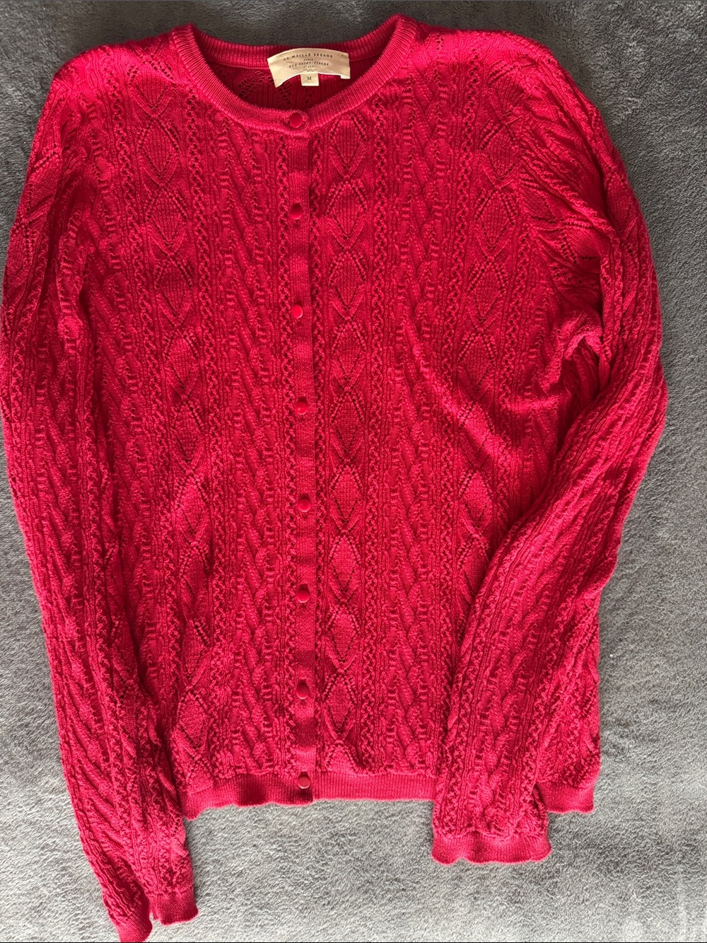 Sézane Cable Knit Button-Front Sweater Cardigan - red
